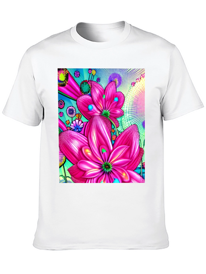 Floral Print Black Cotton T-Shirt