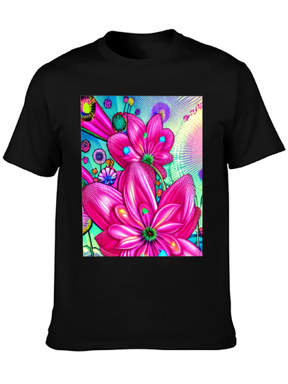 Floral Print Black Cotton T-Shirt