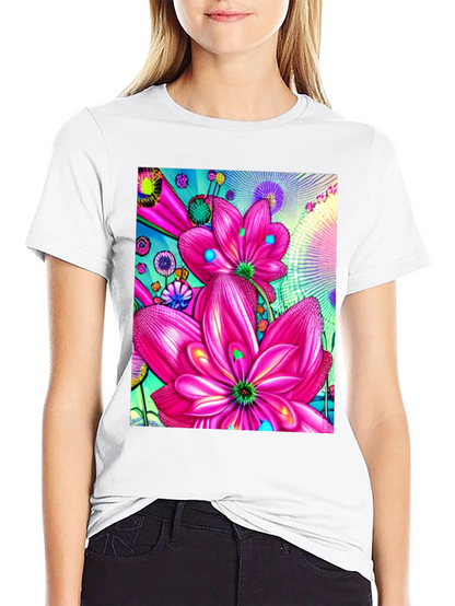 Floral Print Black Cotton T-Shirt