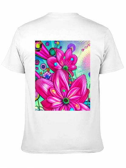 Floral Print Black Cotton T-Shirt