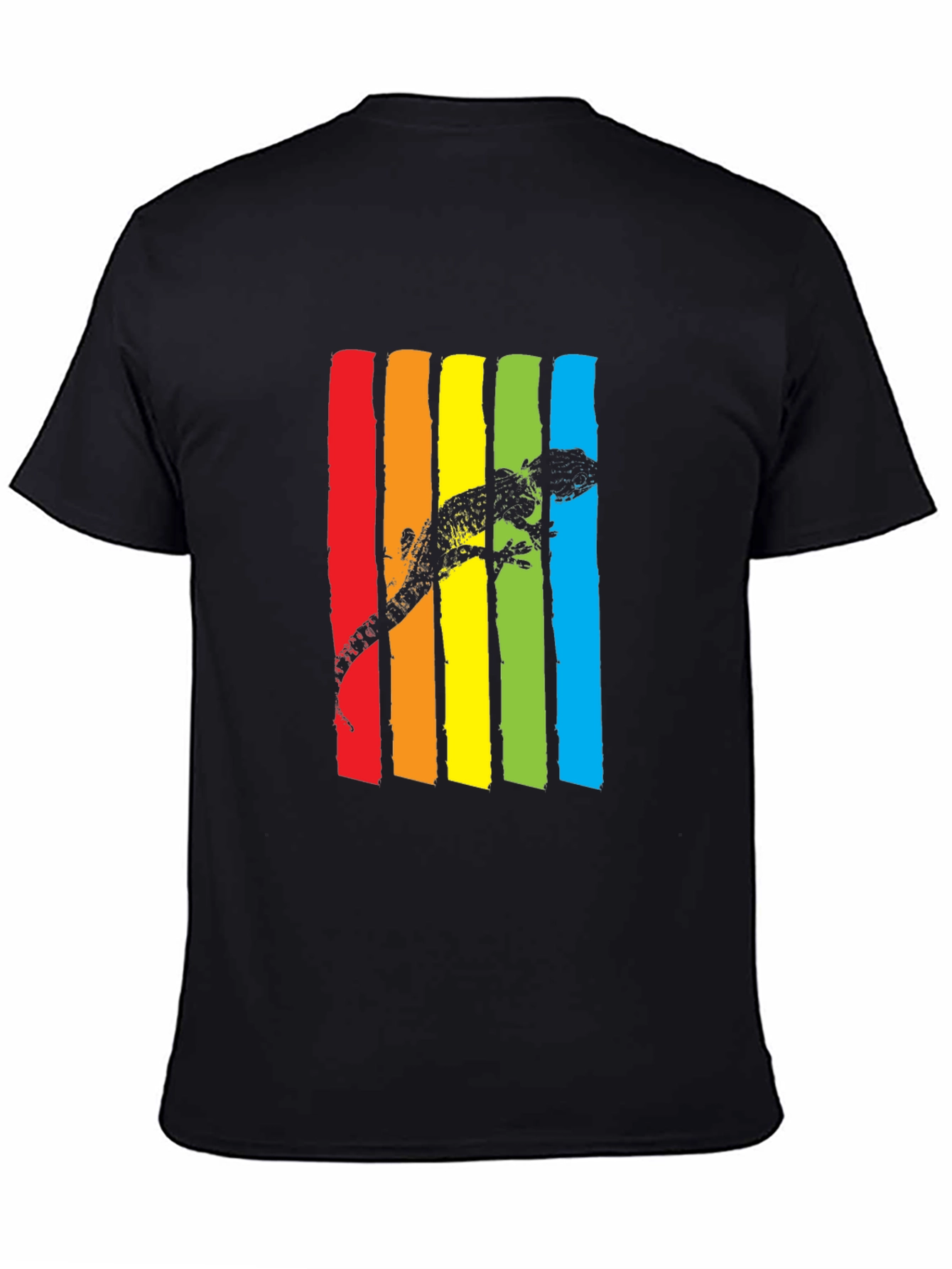 Lizard Rainbow Stripe Graphic Tee - Mens Black T-Shirt