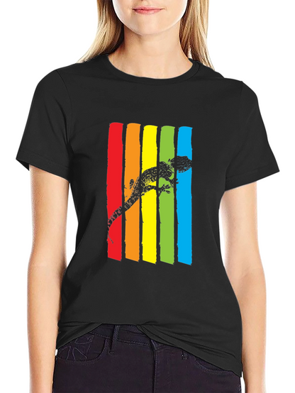 Lizard Rainbow Stripe Graphic Tee - Mens Black T-Shirt