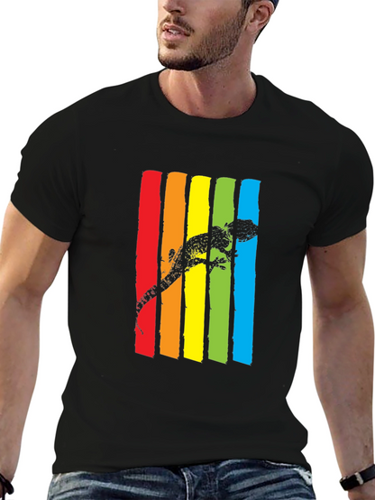 Lizard Rainbow Stripe Graphic Tee - Mens Black T-Shirt