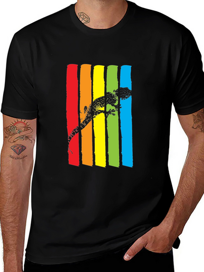 Lizard Rainbow Stripe Graphic Tee - Mens Black T-Shirt