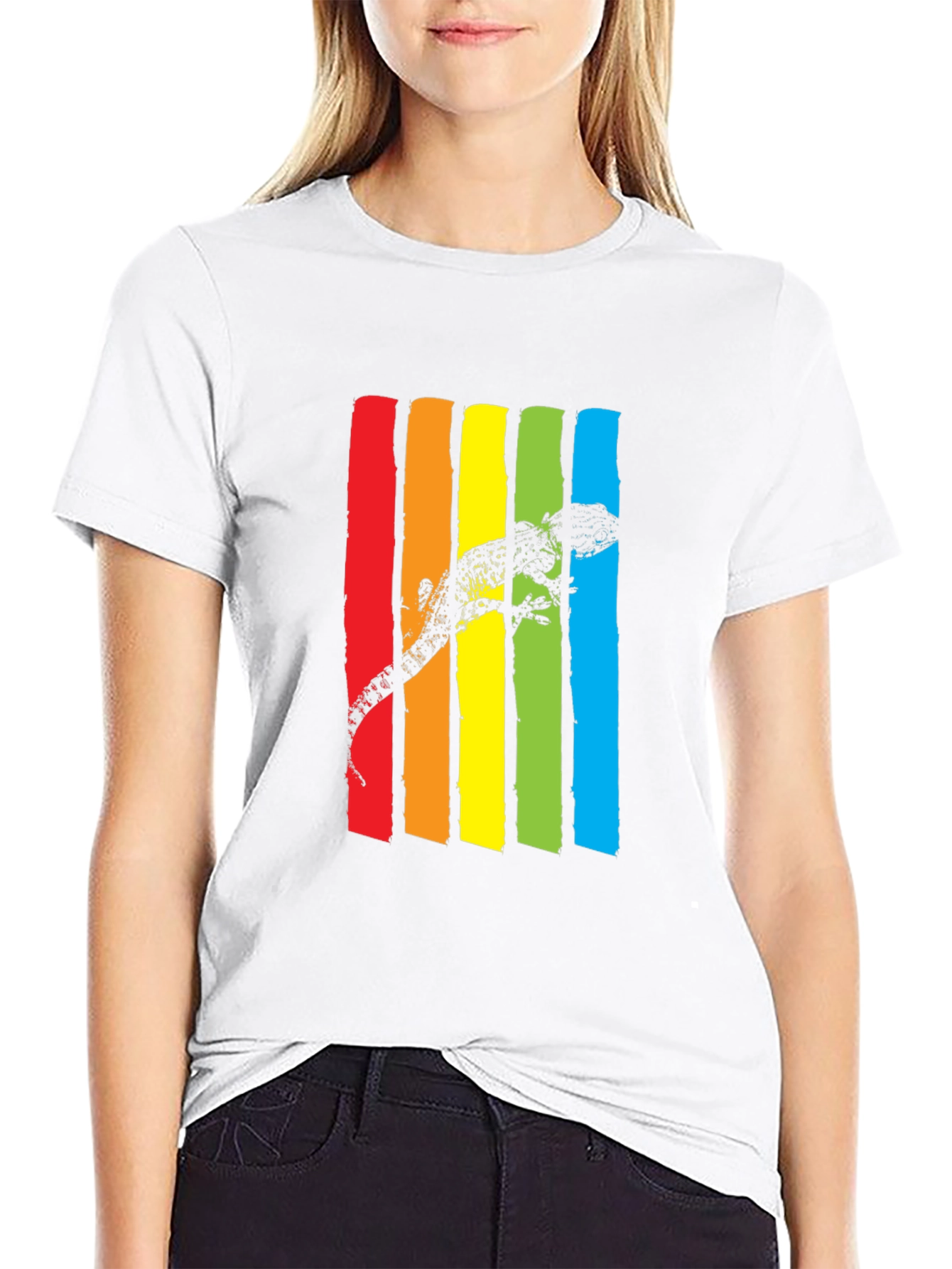 Lizard Rainbow Stripe Graphic Tee - Mens Black T-Shirt