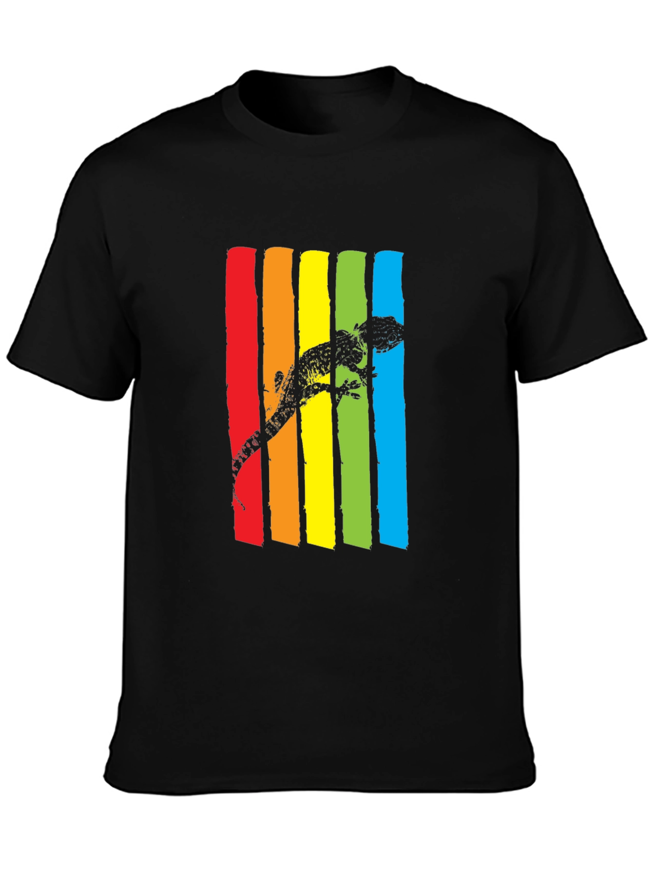 Lizard Rainbow Stripe Graphic Tee - Mens Black T-Shirt