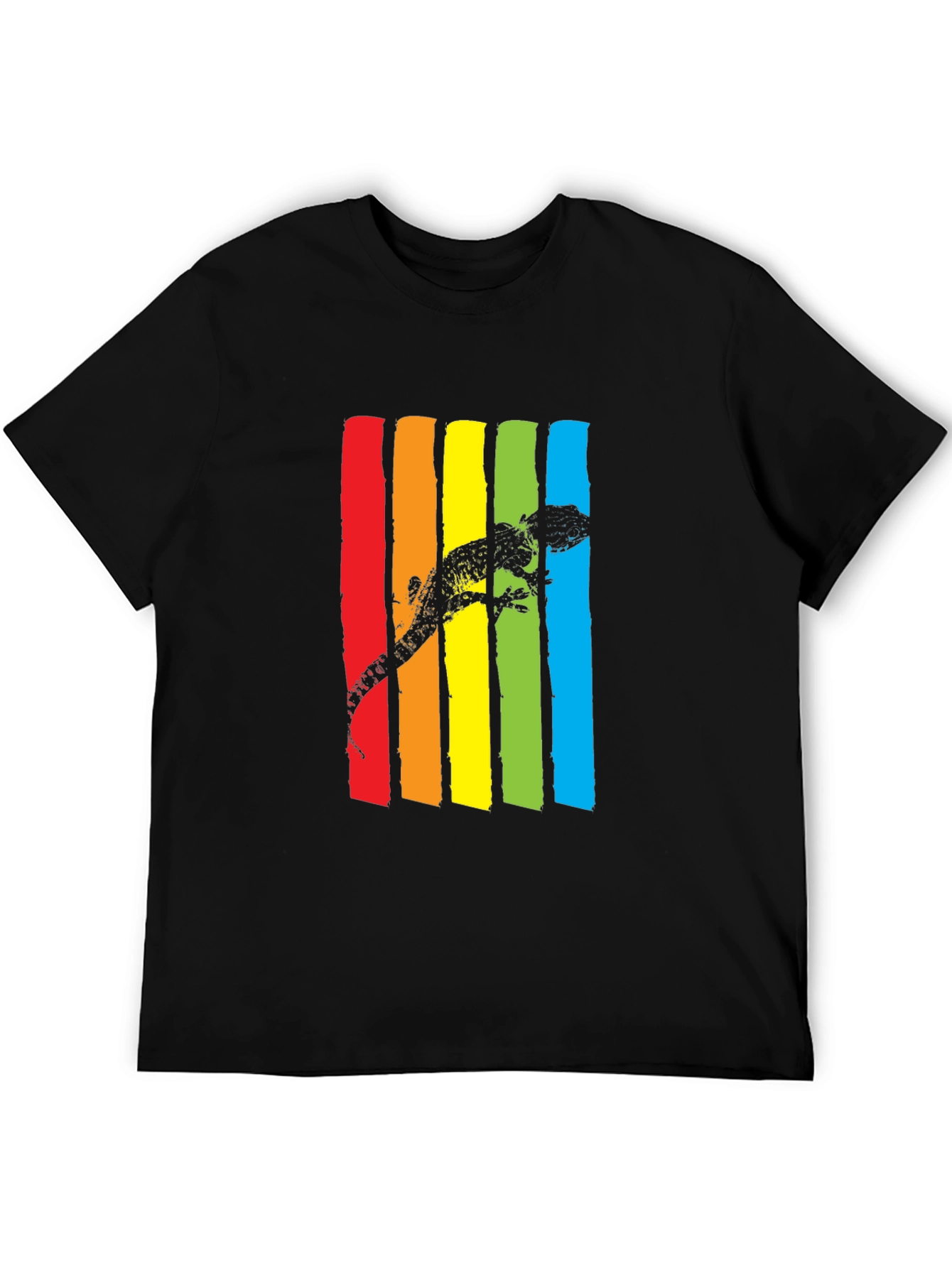 Lizard Rainbow Stripe Graphic Tee - Mens Black T-Shirt