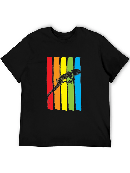 Lizard Rainbow Stripe Graphic Tee - Mens Black T-Shirt