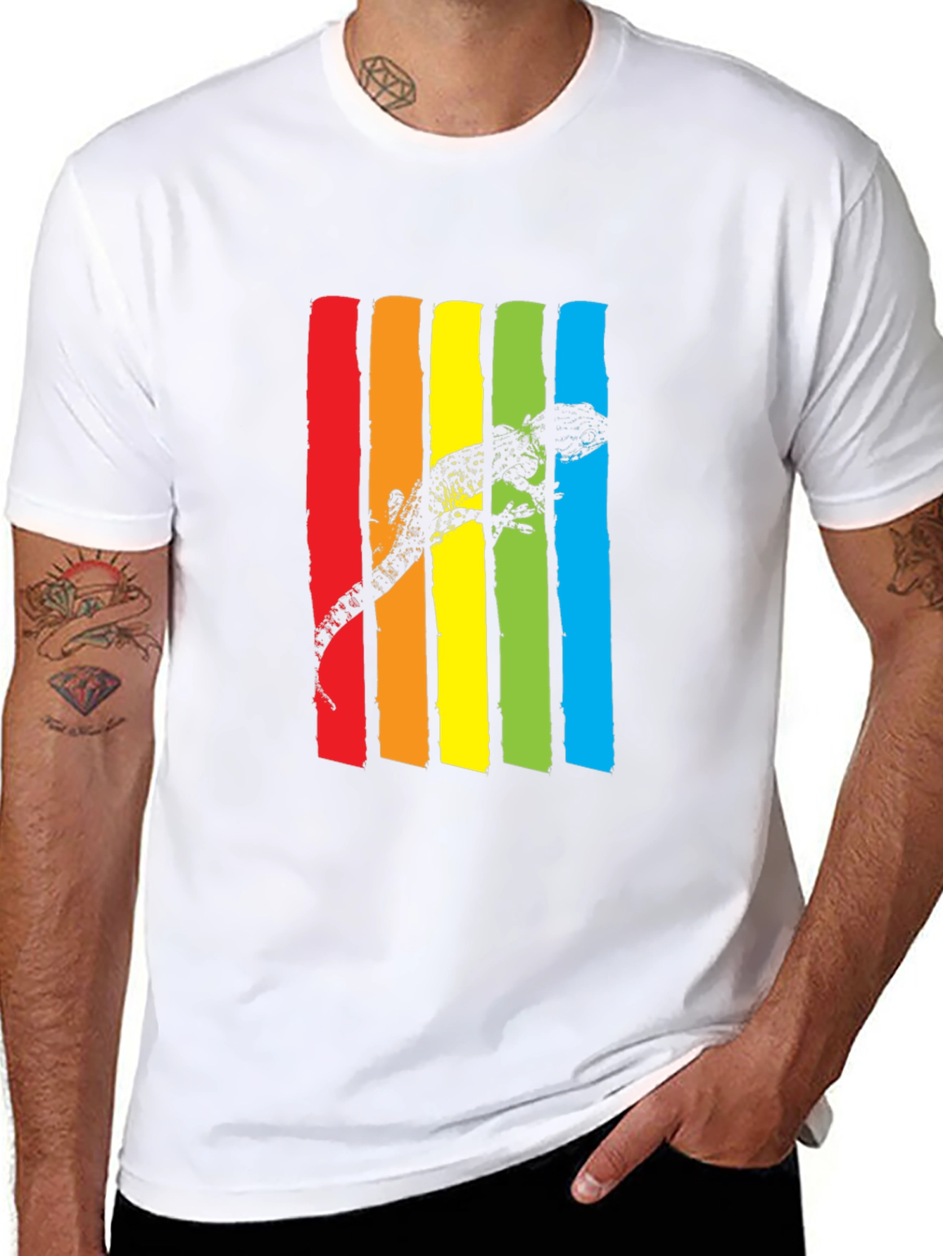 Lizard Rainbow Stripe Graphic Tee - Mens Black T-Shirt