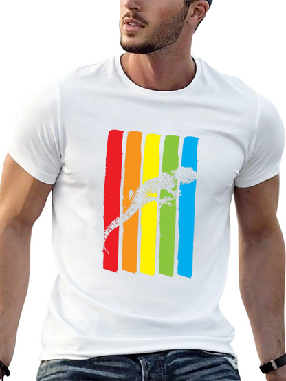 Lizard Rainbow Stripe Graphic Tee - Mens Black T-Shirt