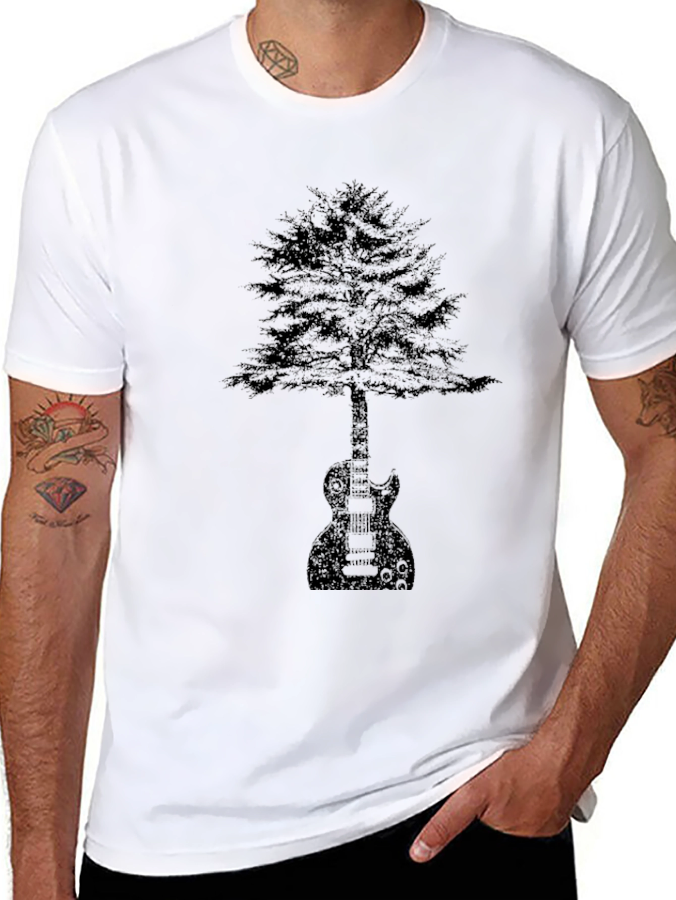 Guitar Tree Graphic Tee - Black Cotton Comfort