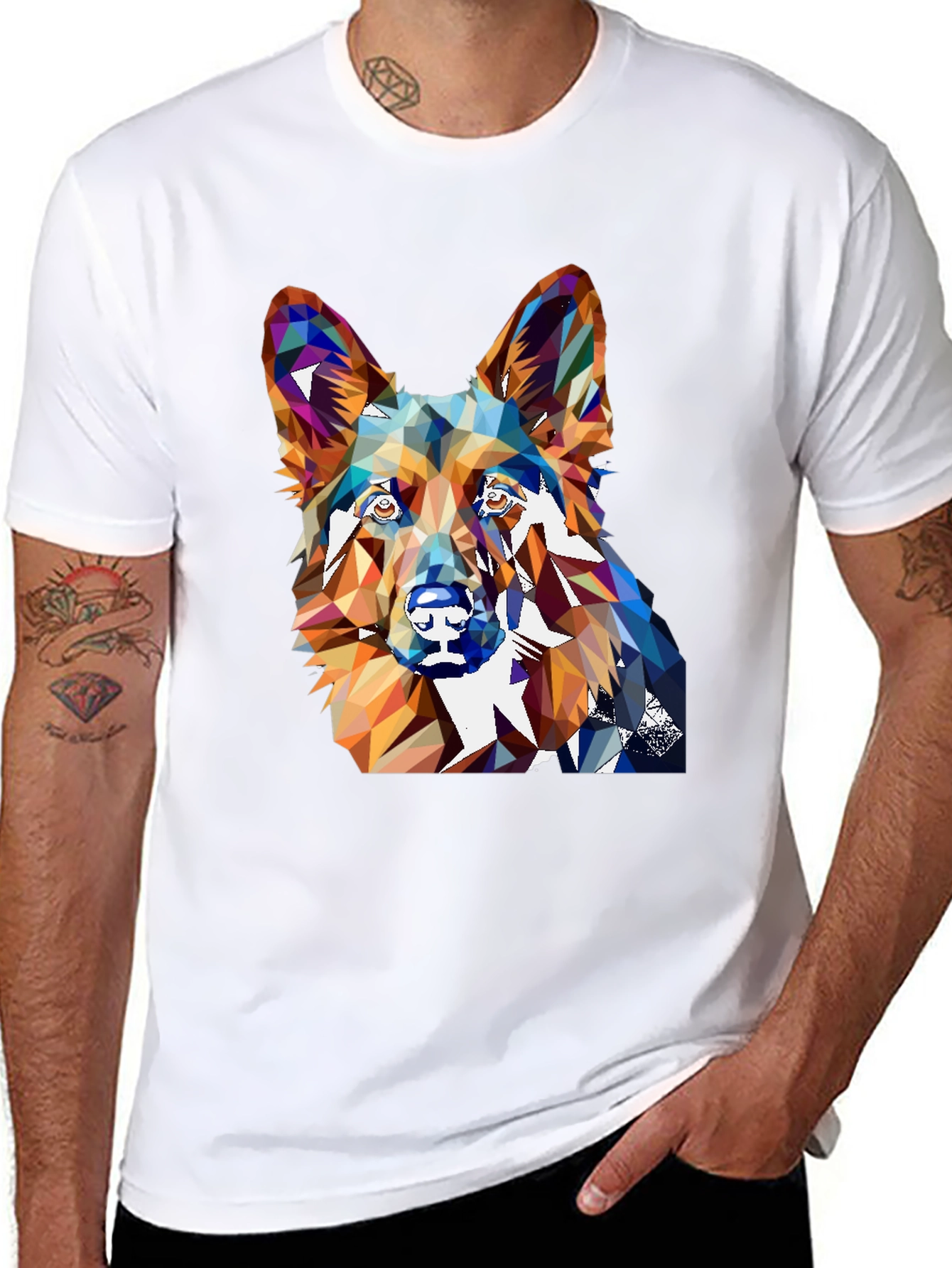 Geometric Dog Graphic Tee - Unique Animal Lover Shirt