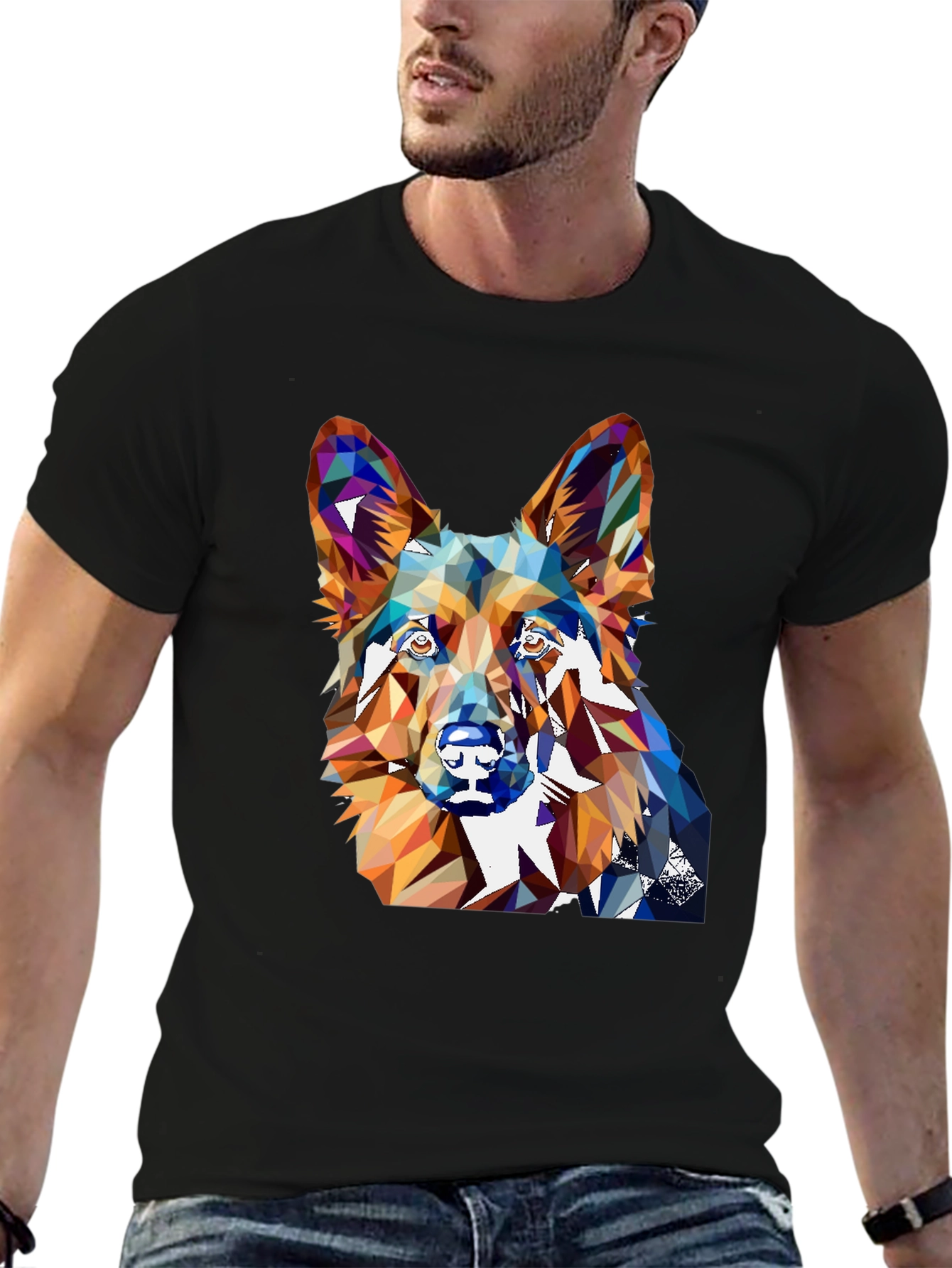 Geometric Dog Graphic Tee - Unique Animal Lover Shirt