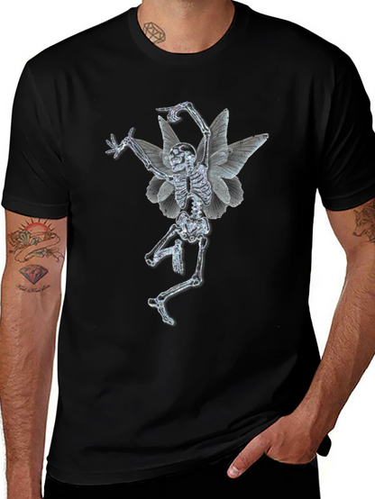 Skeleton Fairy Graphic Print Black T-Shirt