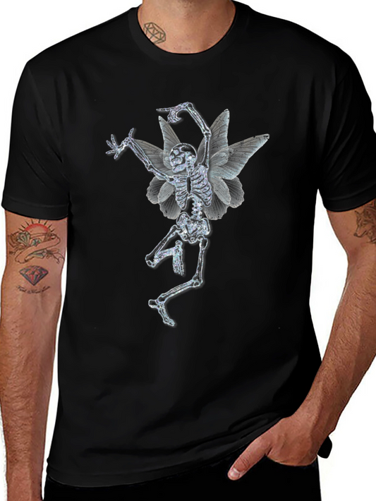 Skeleton Fairy Graphic Print Black T-Shirt