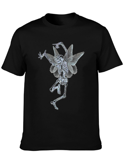 Skeleton Fairy Graphic Print Black T-Shirt