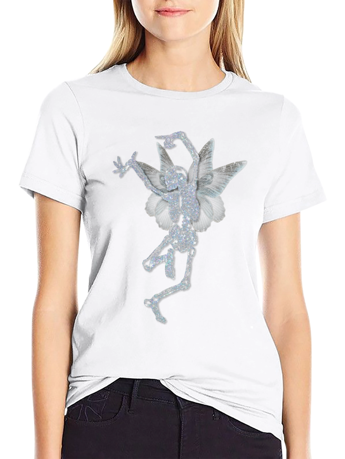 Skeleton Fairy Graphic Print Black T-Shirt