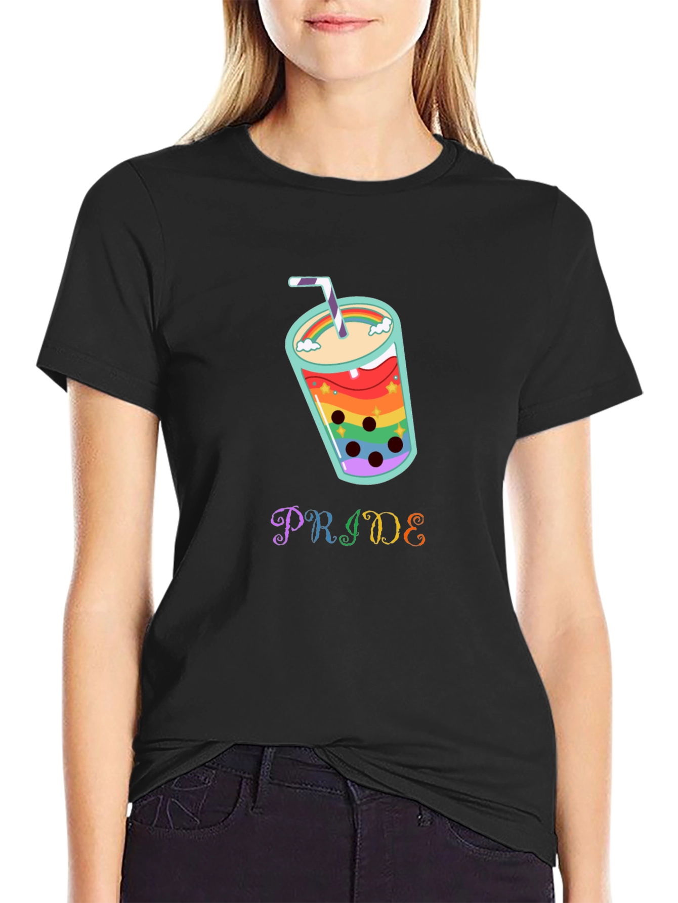 Pride Rainbow Boba Tea Graphic T-Shirt