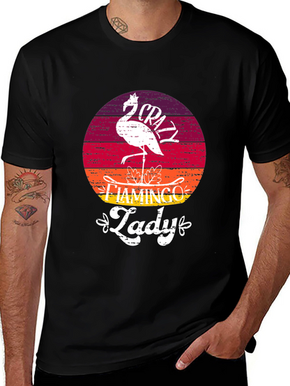 Crazy Flamingo Lady T-Shirt - Black