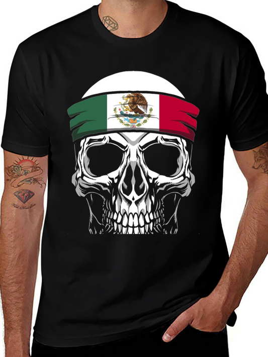 Mexican Flag Skull Graphic T-Shirt - Black