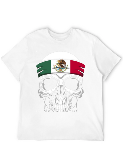Mexican Flag Skull Graphic T-Shirt - Black