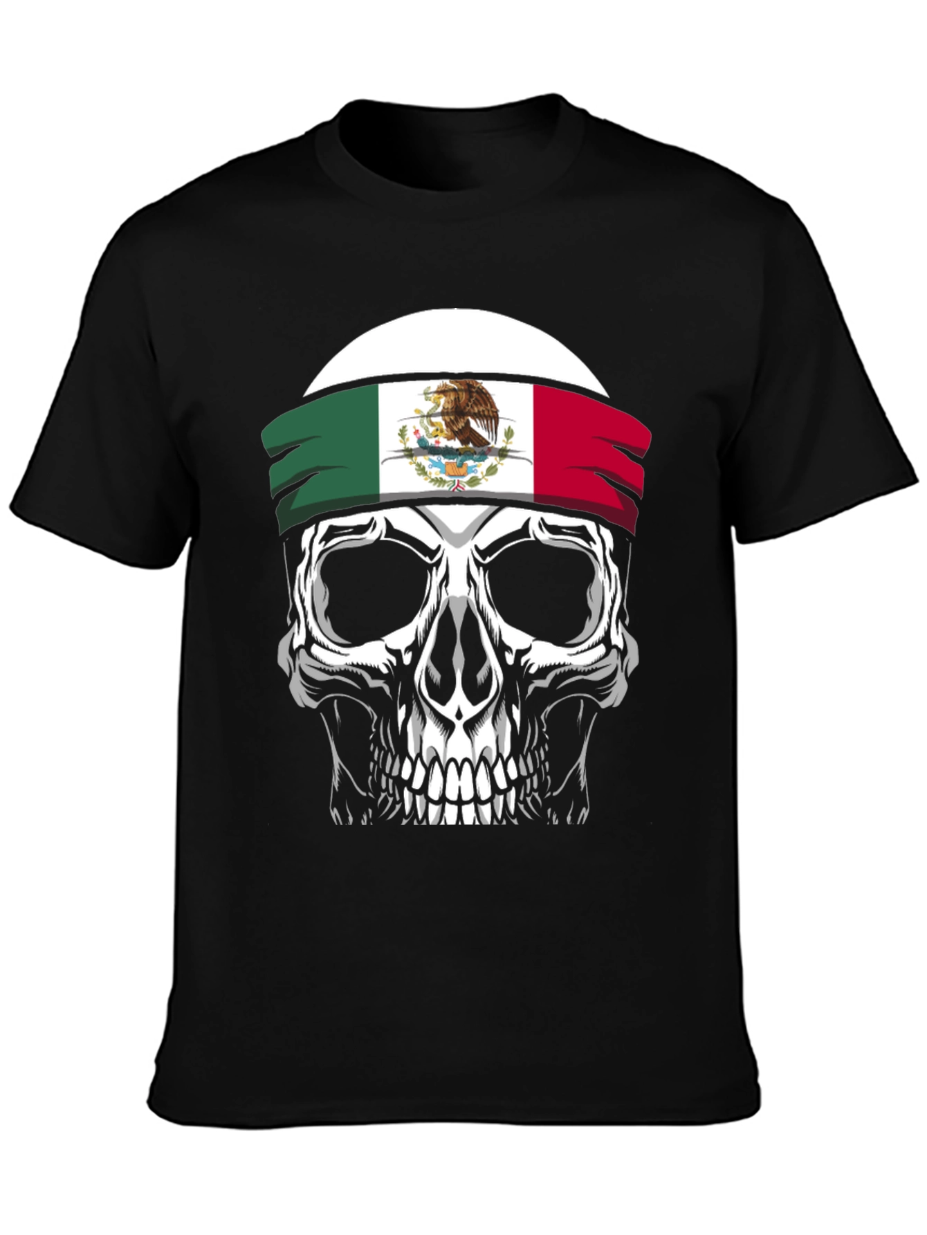 Mexican Flag Skull Graphic T-Shirt - Black