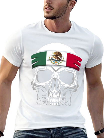Mexican Flag Skull Graphic T-Shirt - Black