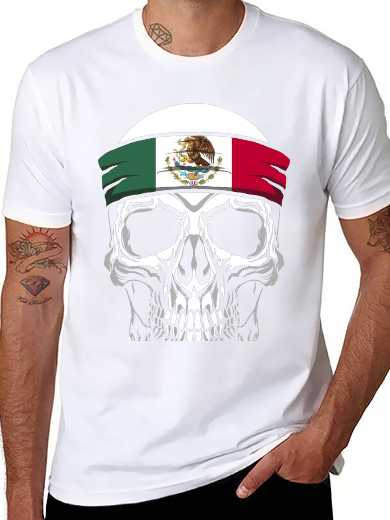 Mexican Flag Skull Graphic T-Shirt - Black