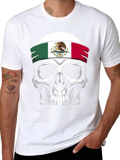 Mexican Flag Skull Graphic T-Shirt - Black