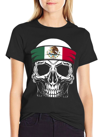 Mexican Flag Skull Graphic T-Shirt - Black
