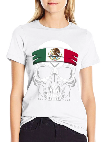 Mexican Flag Skull Graphic T-Shirt - Black