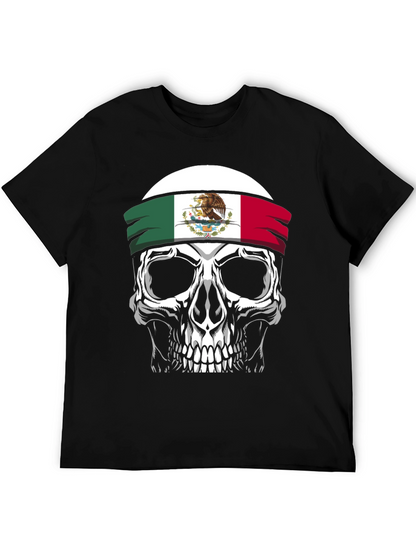 Mexican Flag Skull Graphic T-Shirt - Black