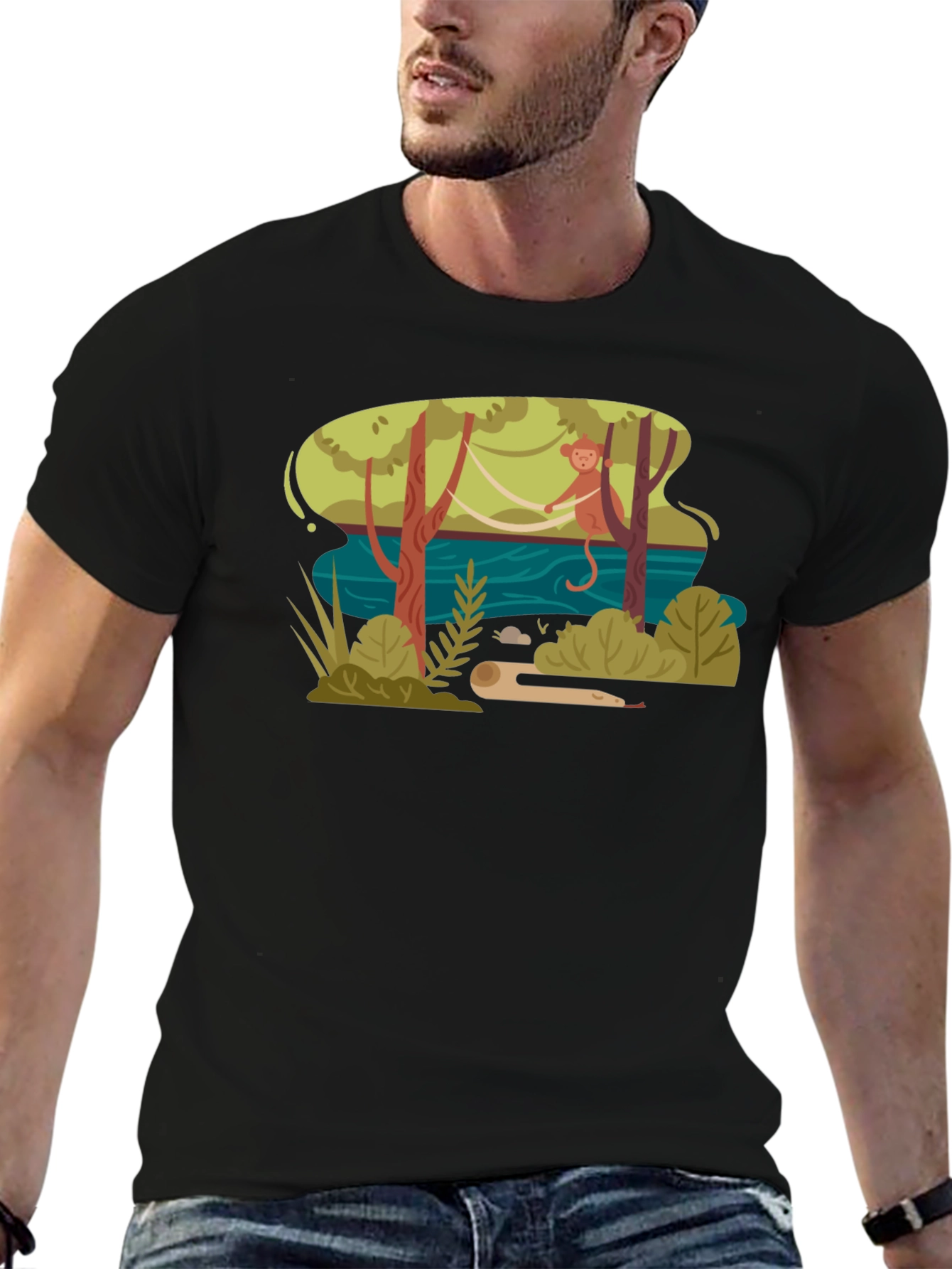 Jungle Monkey Graphic Tee - Unisex Black T-Shirt