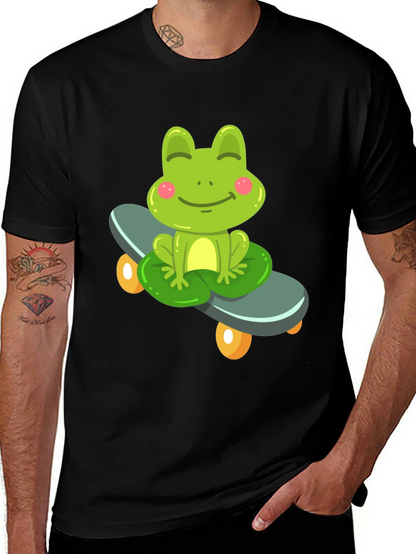 Cute Frog on Skateboard Black T-Shirt