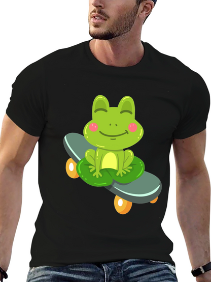 Cute Frog on Skateboard Black T-Shirt