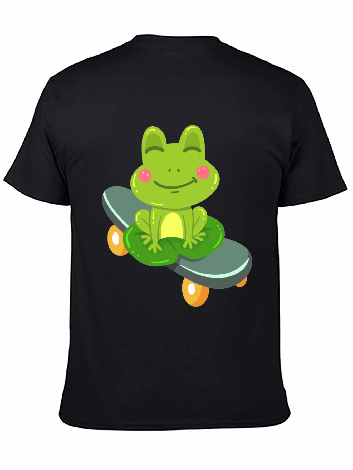 Cute Frog on Skateboard Black T-Shirt