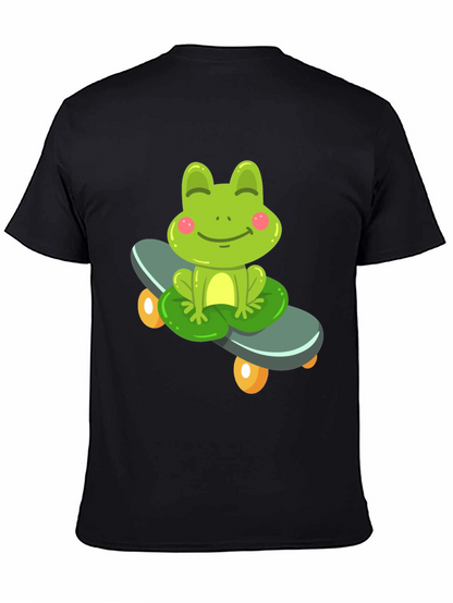 Cute Frog on Skateboard Black T-Shirt