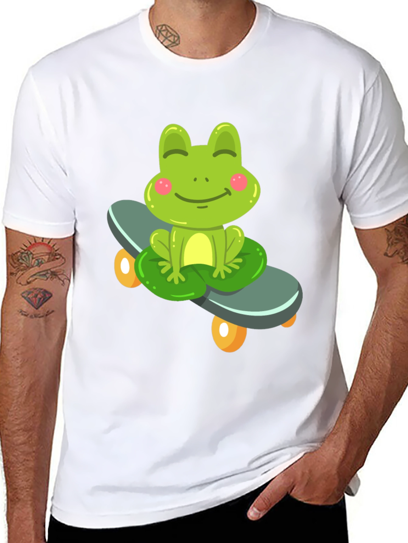 Cute Frog on Skateboard Black T-Shirt
