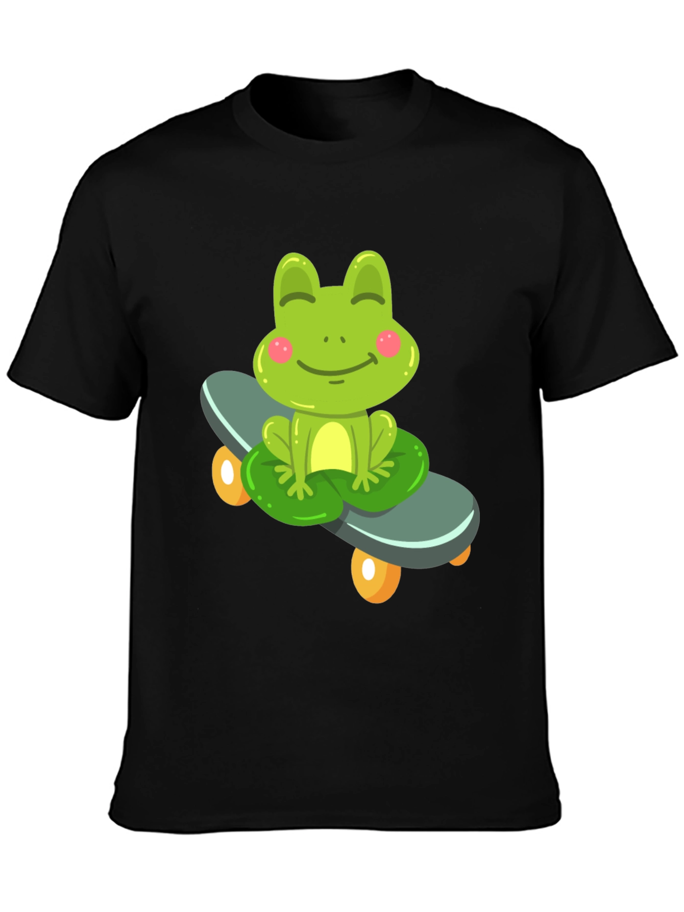 Cute Frog on Skateboard Black T-Shirt