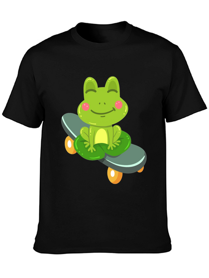 Cute Frog on Skateboard Black T-Shirt