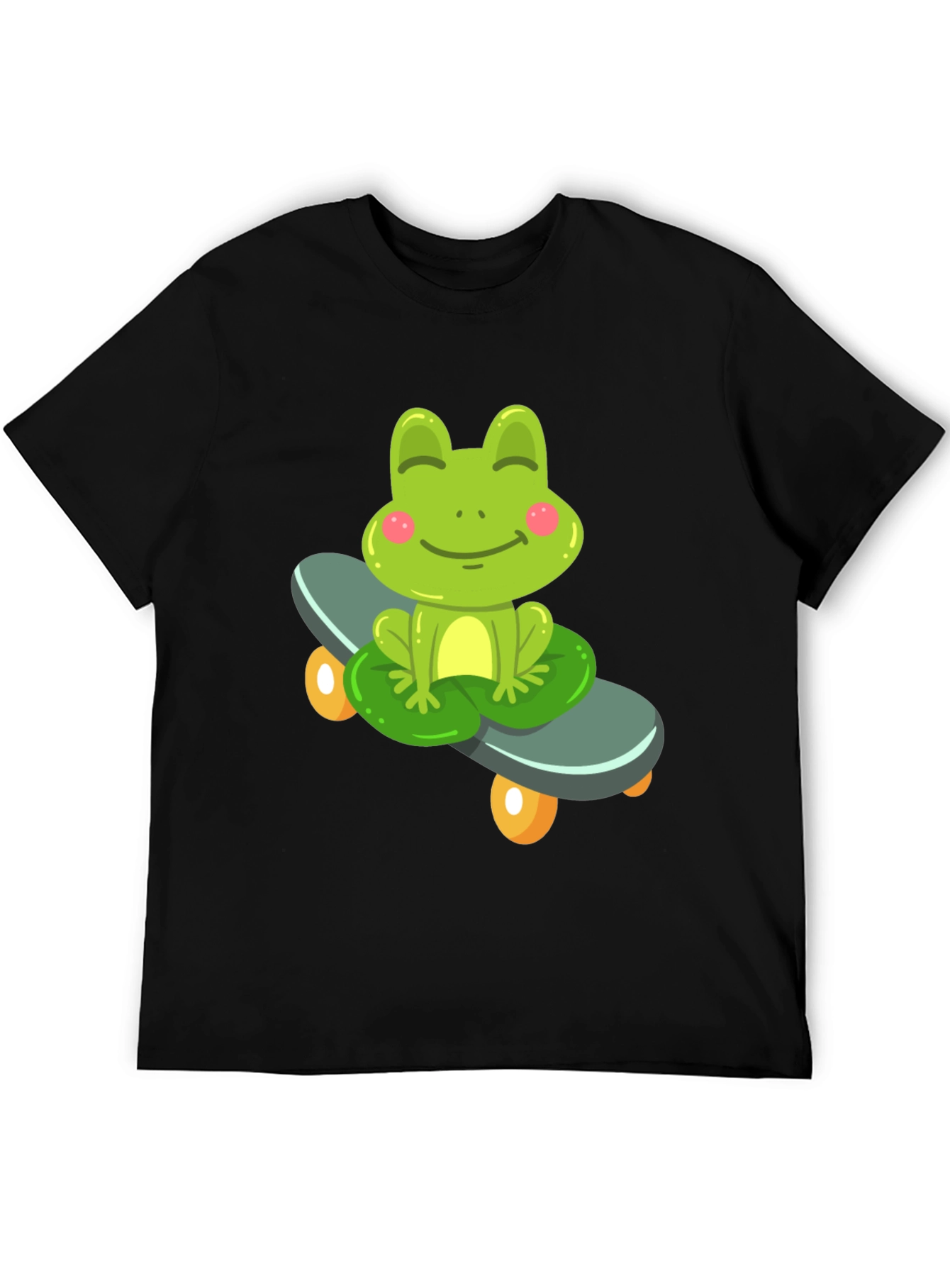 Cute Frog on Skateboard Black T-Shirt