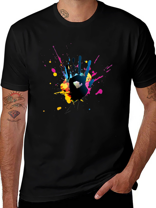 Abstract Handprint Graphic Black T-Shirt
