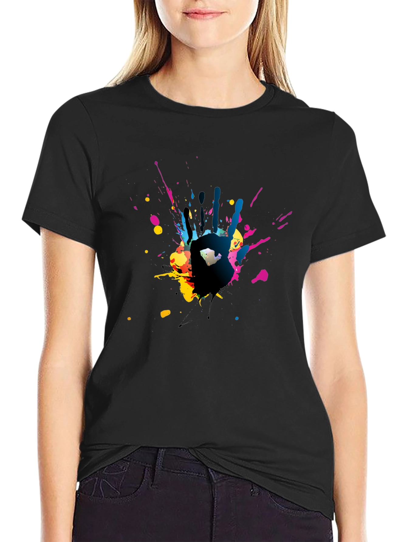Abstract Handprint Graphic Black T-Shirt