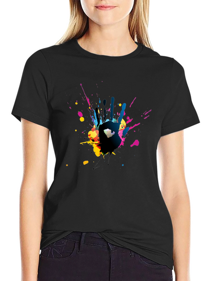 Abstract Handprint Graphic Black T-Shirt