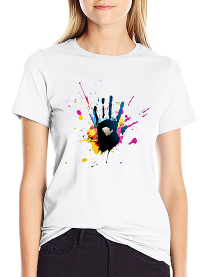 Abstract Handprint Graphic Black T-Shirt
