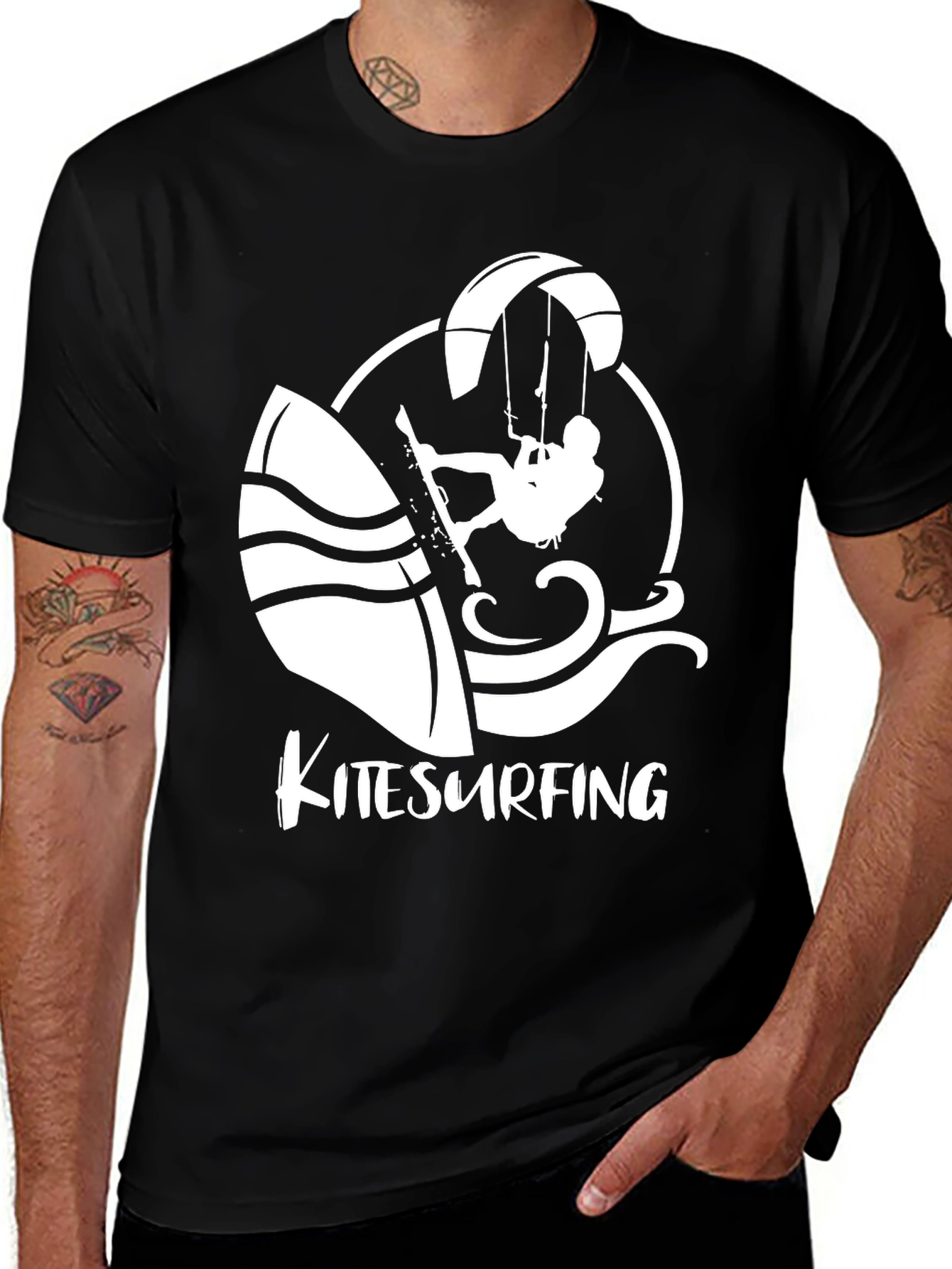 Kitesurfing Graphic T-Shirt - Black Cotton Tee