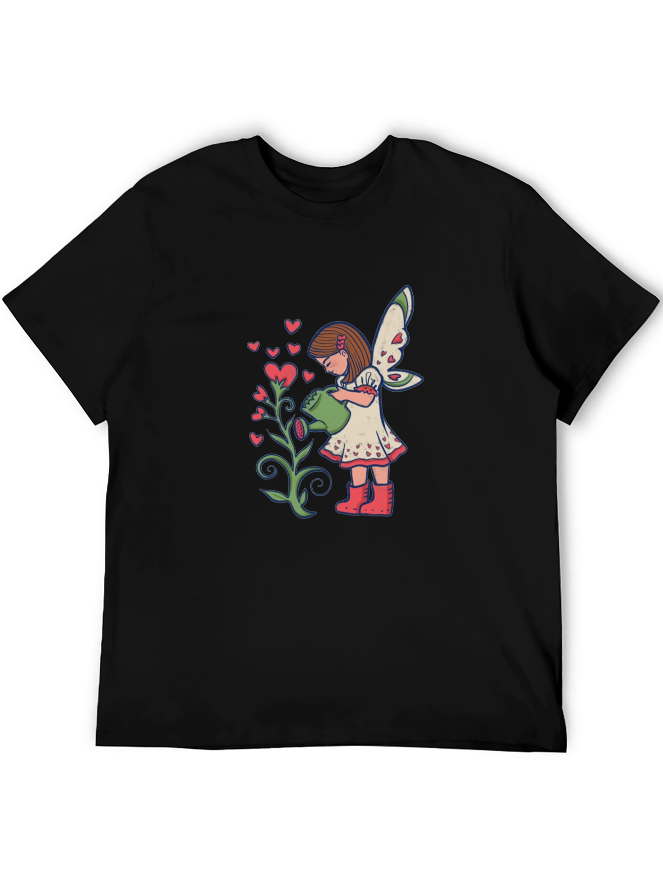 Fairy Watering Hearts T-Shirt - Black