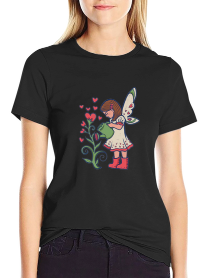 Fairy Watering Hearts T-Shirt - Black
