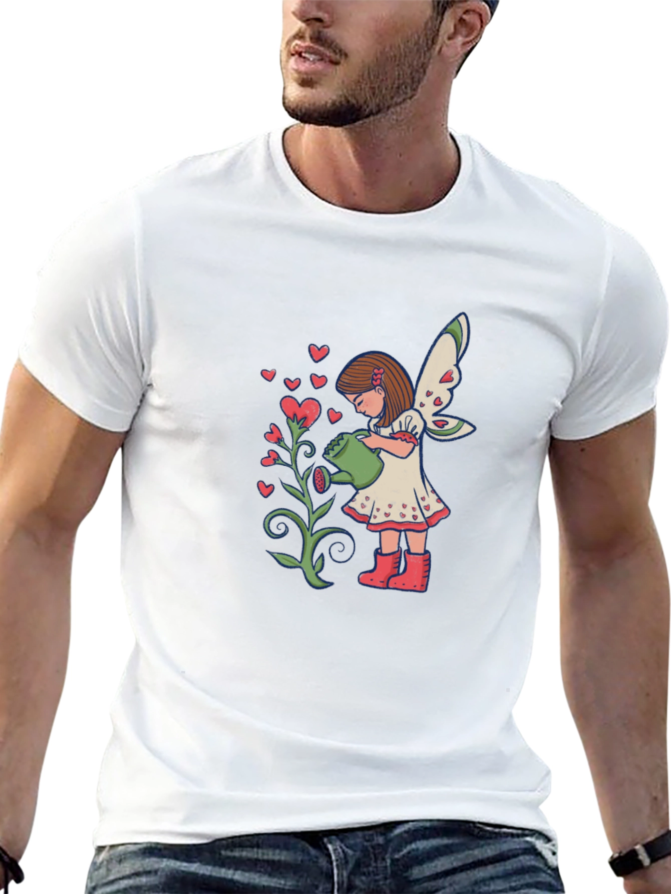 Fairy Watering Hearts T-Shirt - Black