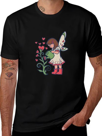 Fairy Watering Hearts T-Shirt - Black